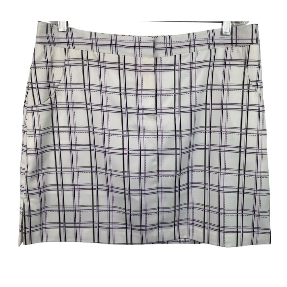 Izod Perform X Golf Skort Skirt Stretch Womens Size 12 White Purple Plaid